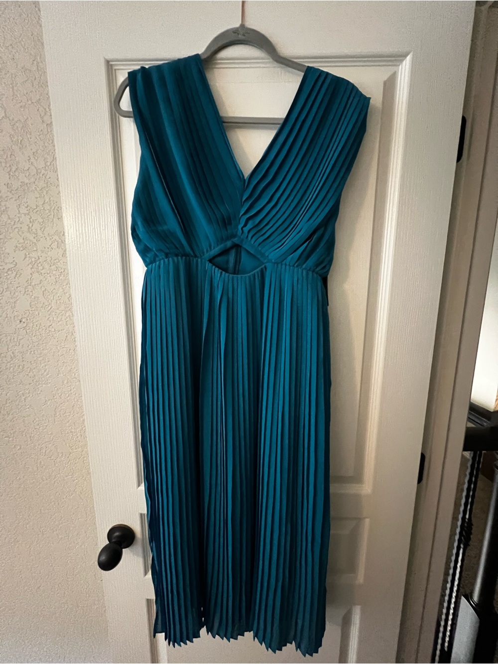 Teal Pleated V-Neck Women's Dress